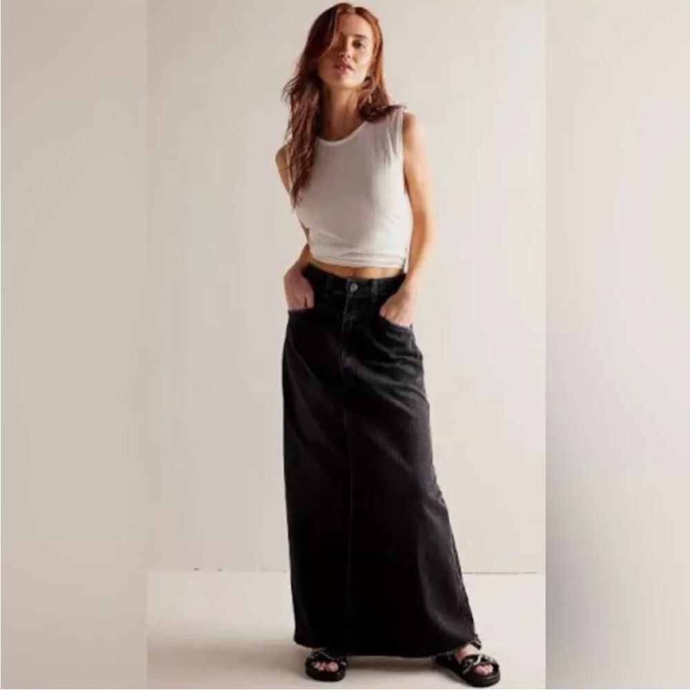FREE PEOPLE WE THE FREE COME AS YOU ARE DENIM MAXI SKIRT - BLACK 2 - Picture 1 of 12
